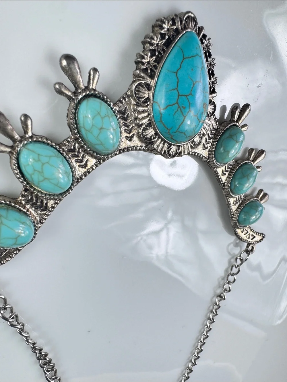 Free People Silver-Tone Necklace with Faux Turquoise Cabochons